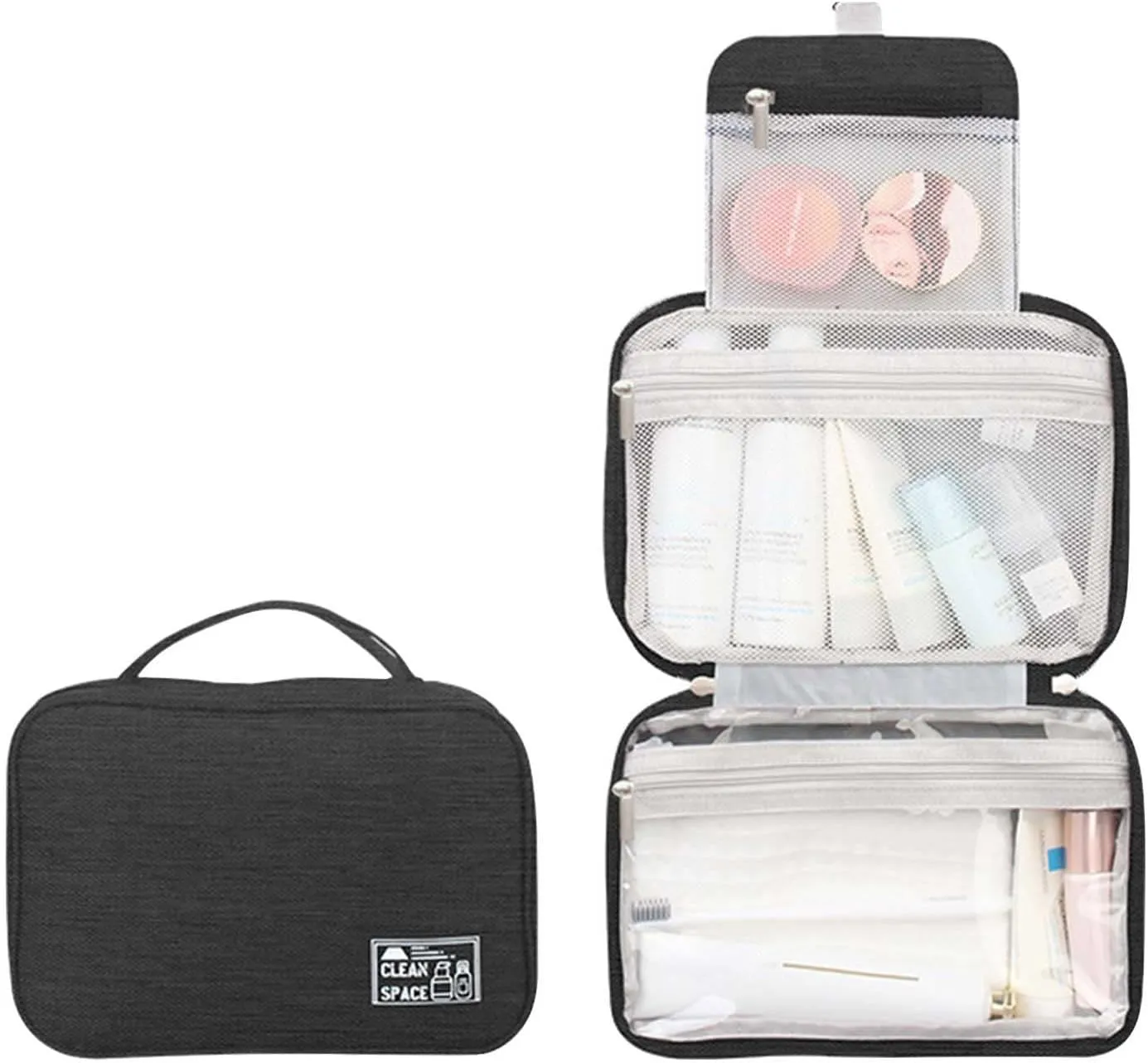 Travel Makeup Bag 10x6.6 Inch Water Resistant Extra Large Makeup Bag Cosmetic Pouch with Handle Toiletry Bag Shampoo,toiletries Full-Size Container Accessories Case for Women Girlfriend Gifts