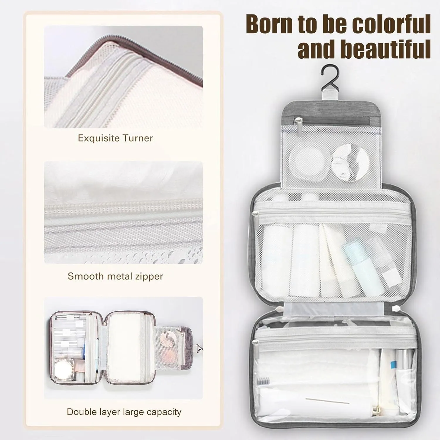 Travel Makeup Bag 10x6.6 Inch Water Resistant Extra Large Makeup Bag Cosmetic Pouch with Handle Toiletry Bag Shampoo,toiletries Full-Size Container Accessories Case for Women Girlfriend Gifts
