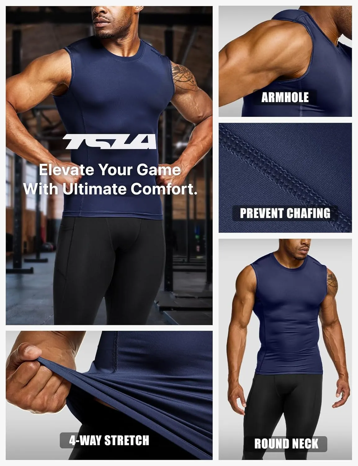 TSLA Men's Sleeveless Workout Shirts, Dry Fit Running Compression Cutoff Shirts, Athletic Training Tank Top