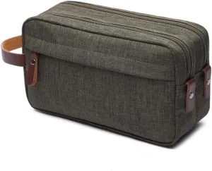Tumecos Mens Toiletry Bag Leather Waxed Canvas Shaving Dopp Kit Travel Accessories Organizer Bag