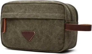 Tumecos Mens Toiletry Bag Leather Waxed Canvas Shaving Dopp Kit Travel Accessories Organizer Bag
