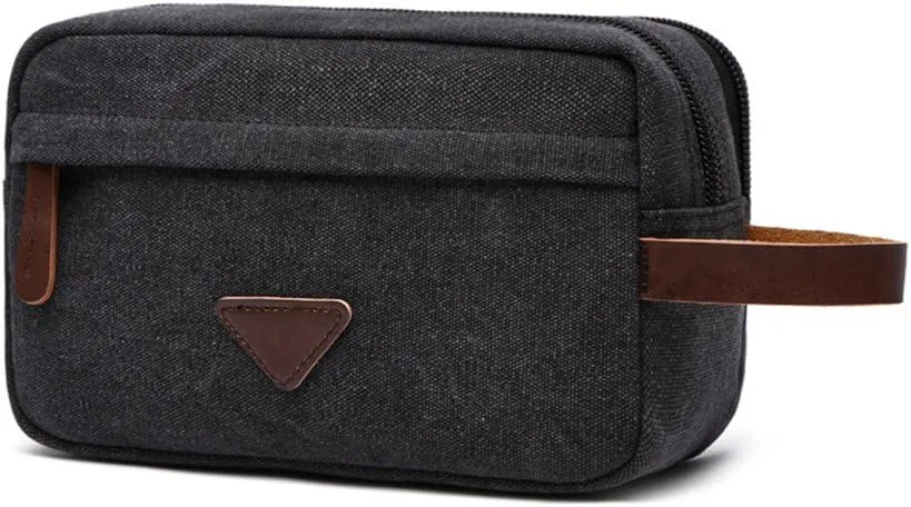 Tumecos Mens Toiletry Bag Leather Waxed Canvas Shaving Dopp Kit Travel Accessories Organizer Bag