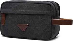 Tumecos Mens Toiletry Bag Leather Waxed Canvas Shaving Dopp Kit Travel Accessories Organizer Bag