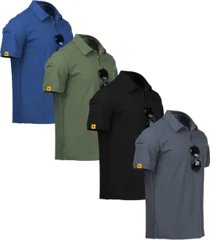 V VALANCH Polo Shirts for Men 4 Pack Short Sleeve Cool Dri Collared Tennis Golf Shirts