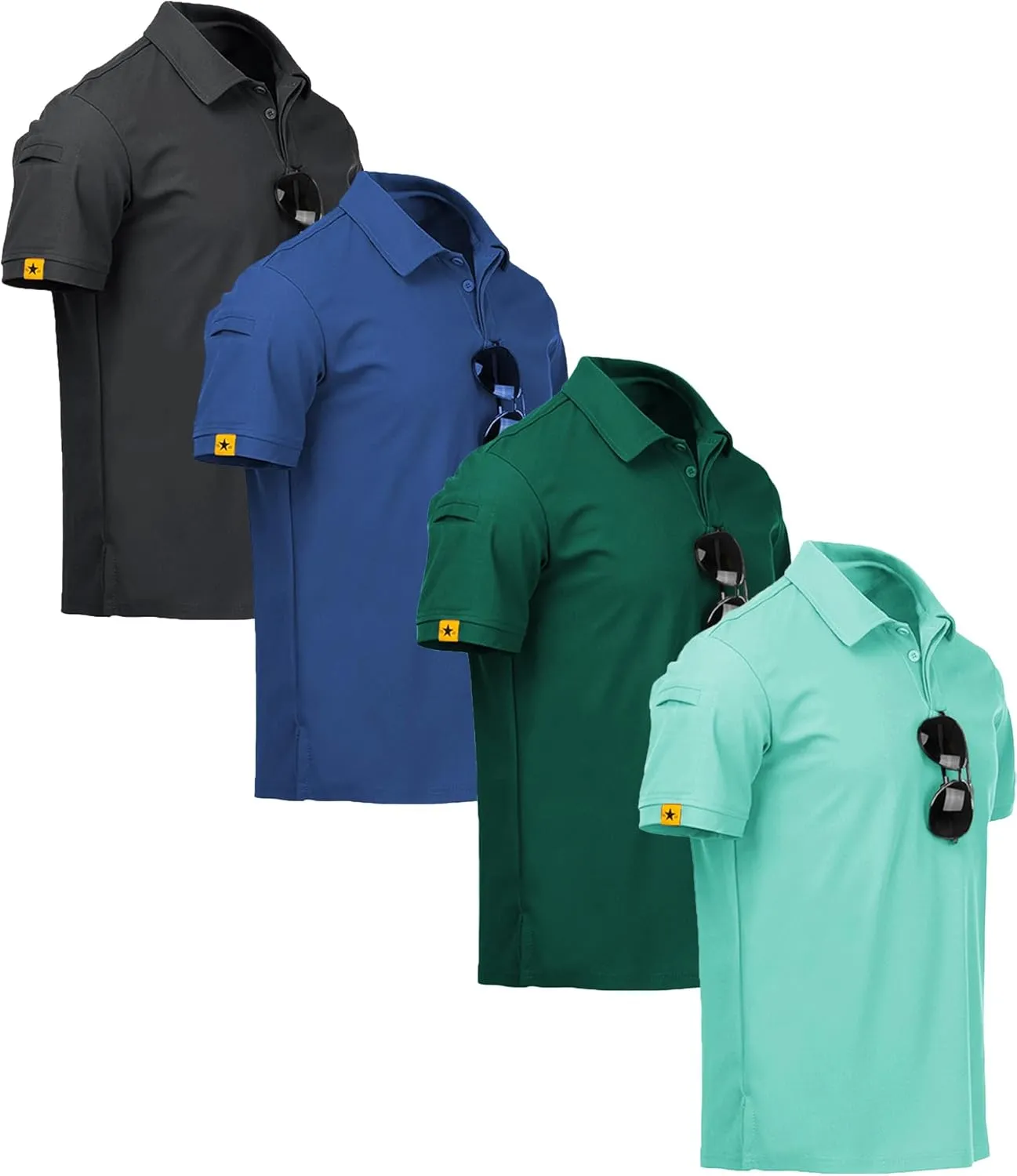 V VALANCH Polo Shirts for Men 4 Pack Short Sleeve Cool Dri Collared Tennis Golf Shirts