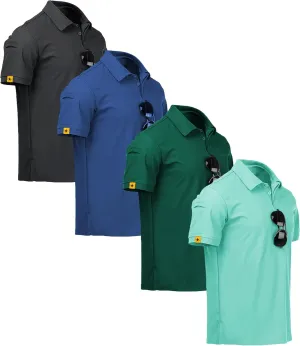 V VALANCH Polo Shirts for Men 4 Pack Short Sleeve Cool Dri Collared Tennis Golf Shirts