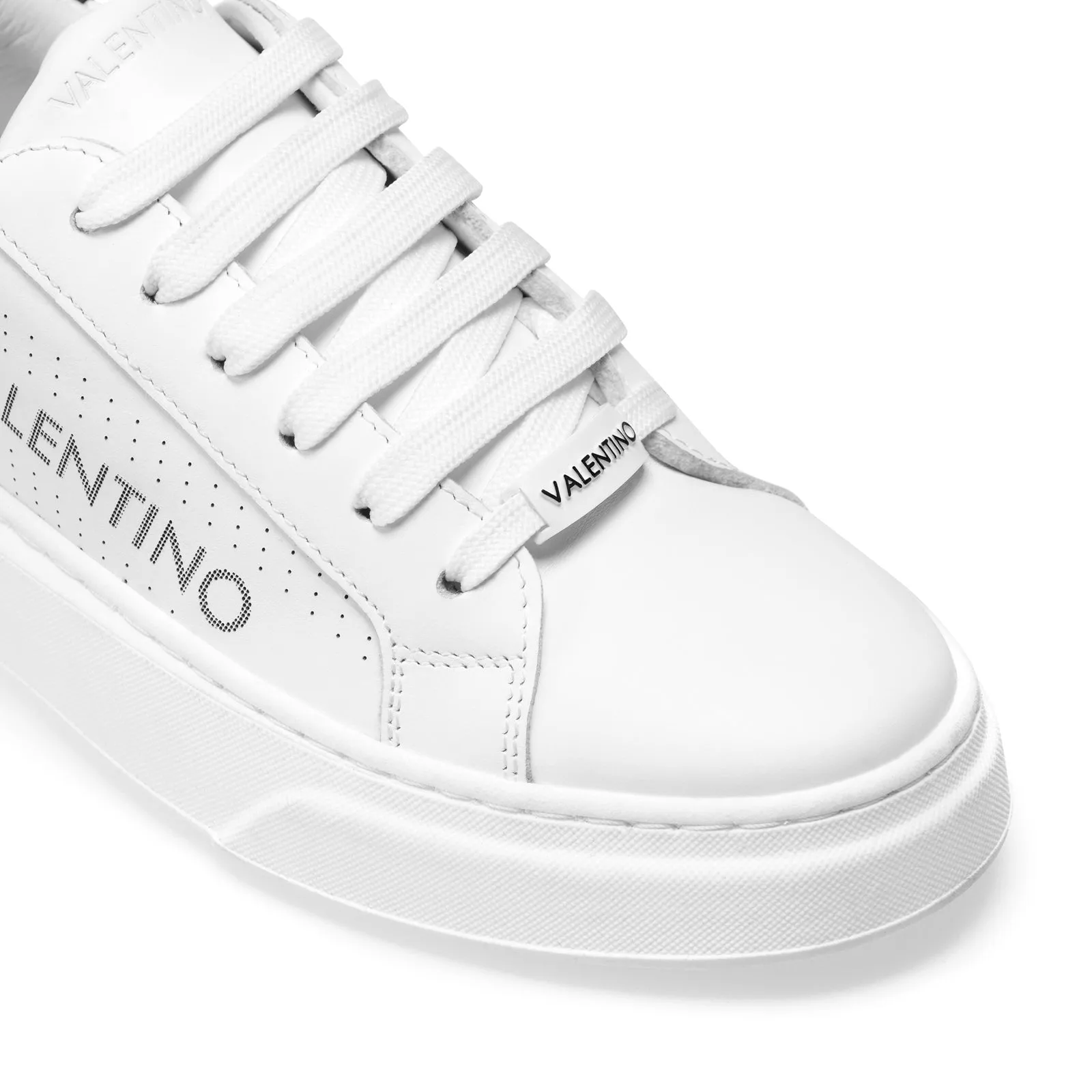 VALENTINO Lace Up Sneaker in white leather and red inlay