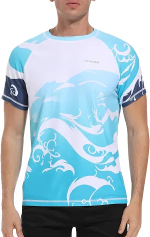 VAYAGER Men's Swim Shirts Rash Guard UPF 50  T Shirts Quick Dry Loose Fit Water Surfing Shirt
