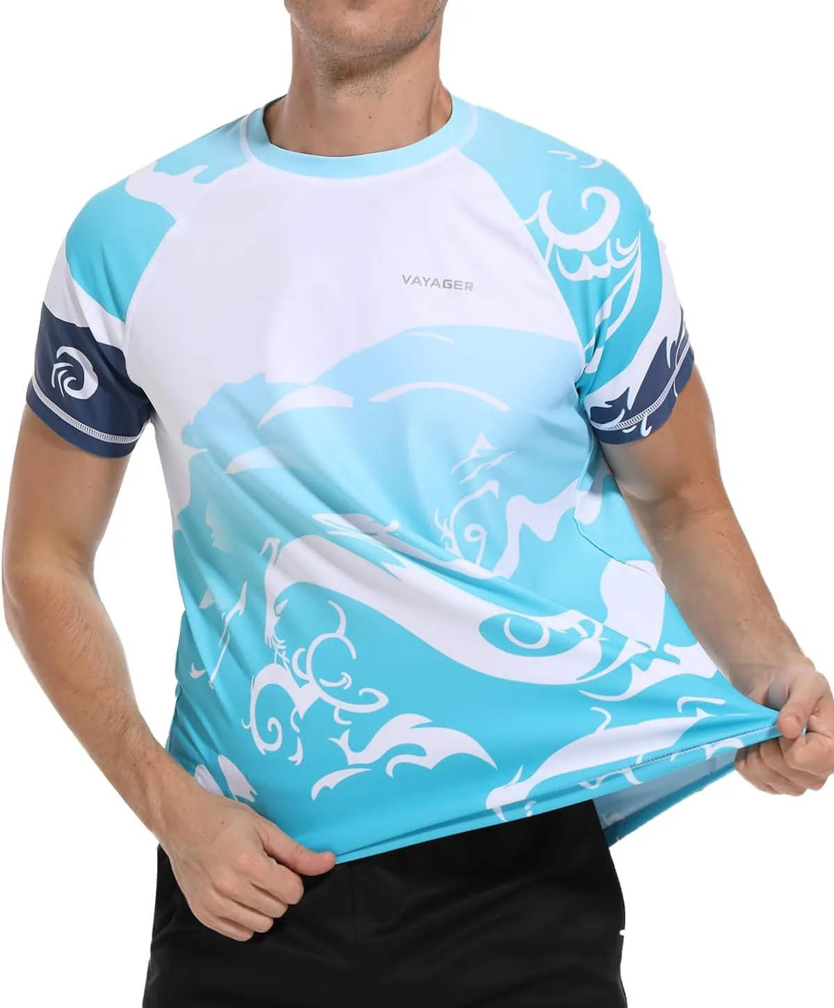 VAYAGER Men's Swim Shirts Rash Guard UPF 50  T Shirts Quick Dry Loose Fit Water Surfing Shirt