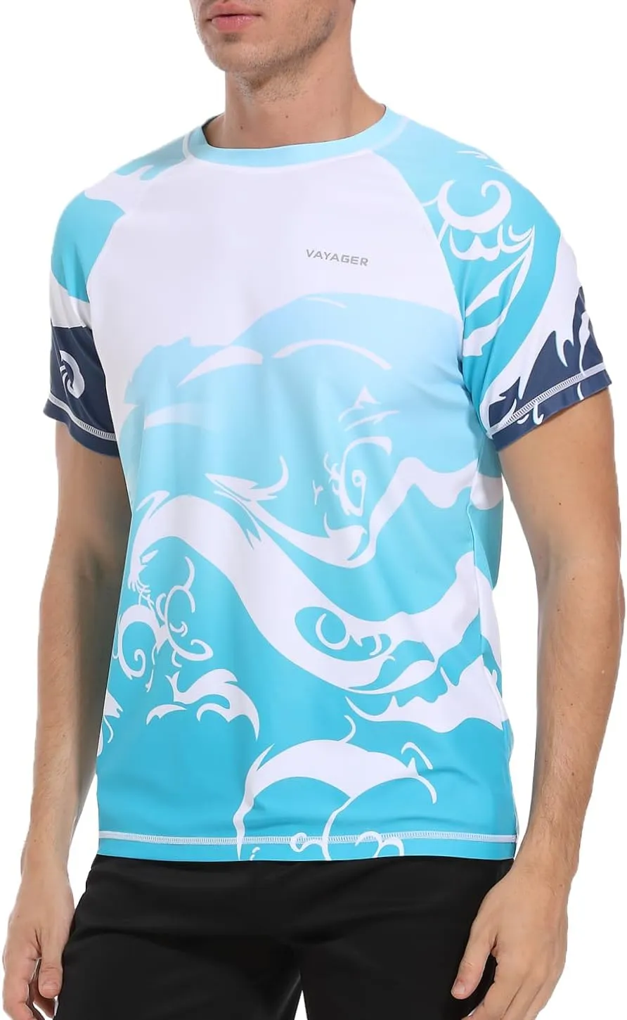 VAYAGER Men's Swim Shirts Rash Guard UPF 50  T Shirts Quick Dry Loose Fit Water Surfing Shirt