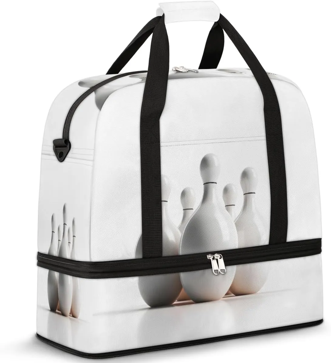 Vintage Bowling Ball Foldable Duffle Bag with Shoes Compartment Large Capacity Waterproof Travel Weekender Bag Overnight Bag for Sports Gym
