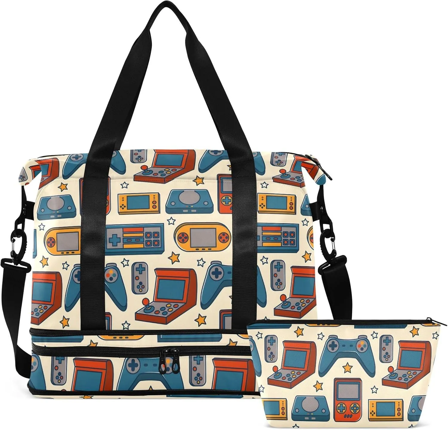 Vintage Retro Video Game under Seat Bag Expandable Weekend Travel Bag with Shoes Compartment
