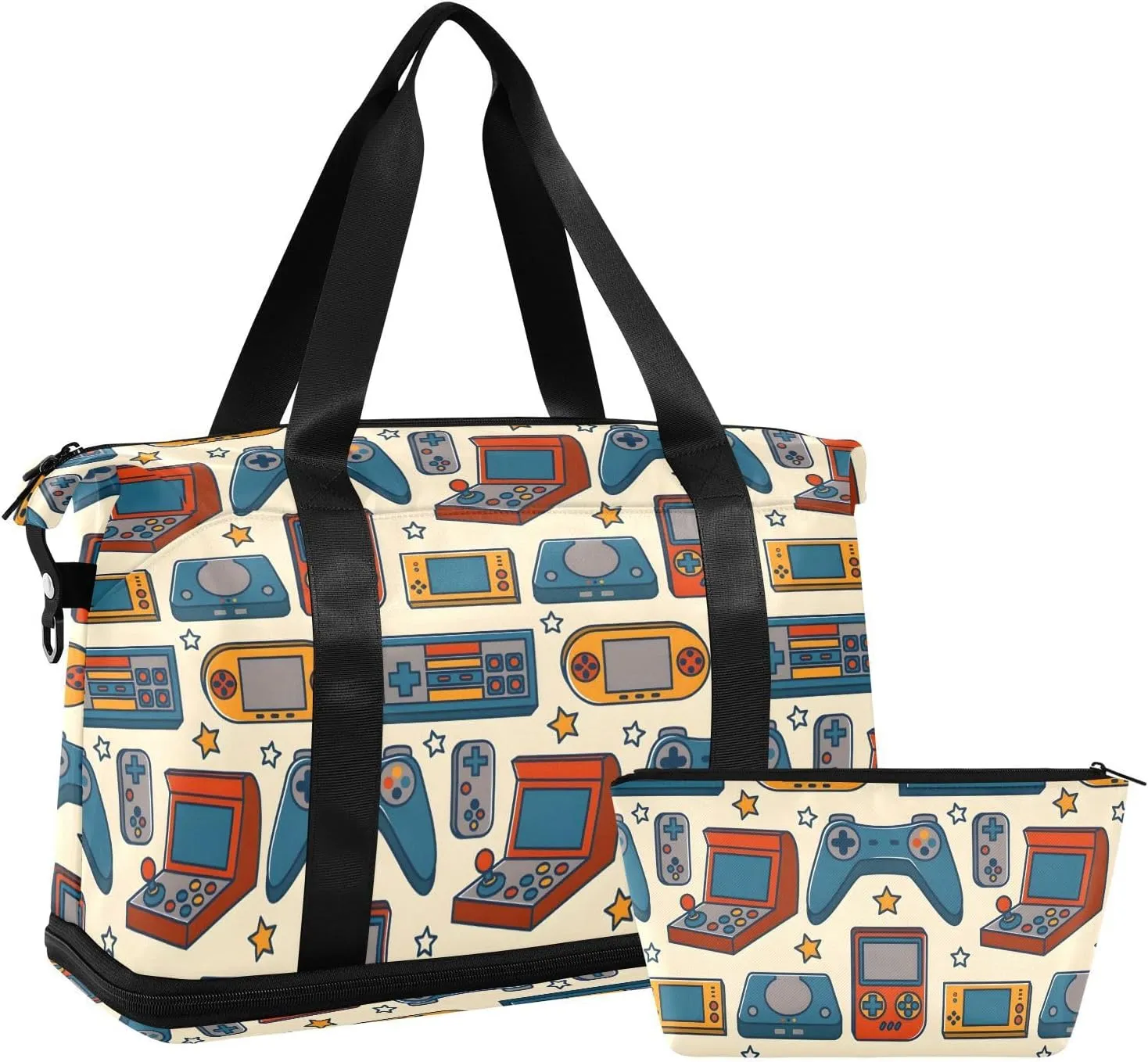 Vintage Retro Video Game under Seat Bag Expandable Weekend Travel Bag with Shoes Compartment