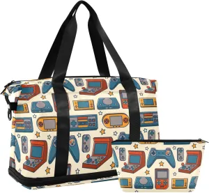 Vintage Retro Video Game under Seat Bag Expandable Weekend Travel Bag with Shoes Compartment
