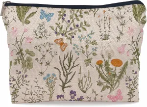 Vintage Wildflower Cottagecore Botanical Makeup Bag Cosmetic Bag Zipper Pouch Toiletry Bags,Gifts for Flower Lovers Women Girls Her