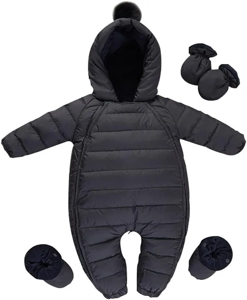Waterproof Down Filled Baby Snowsuit Fleece Lined Winter Coat, Light Weight, With Gloves&Shoes