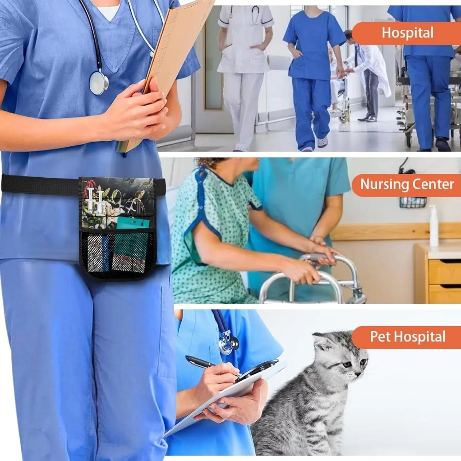 White Floral Nurse Accessories for Work Portable Nurse Badge Accessories Medical Bag Hummingbird Nurse Supplies Medical Fanny Pack Thigh Bag for Nursing School,University,Hospitals, Medium