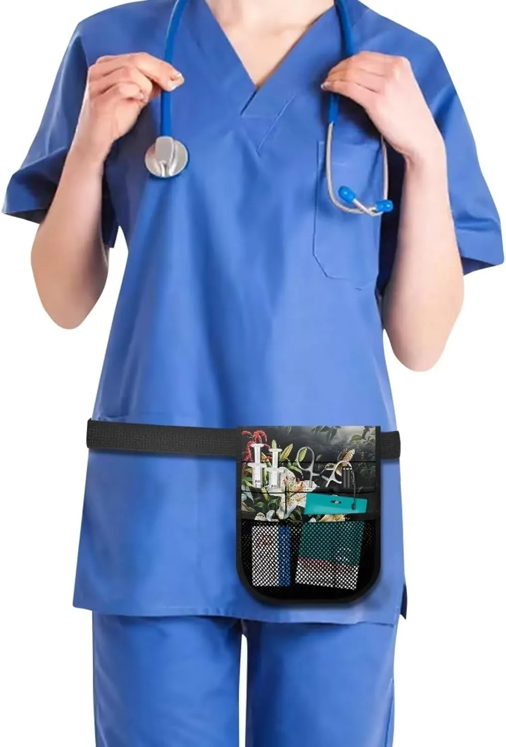 White Floral Nurse Accessories for Work Portable Nurse Badge Accessories Medical Bag Hummingbird Nurse Supplies Medical Fanny Pack Thigh Bag for Nursing School,University,Hospitals, Medium