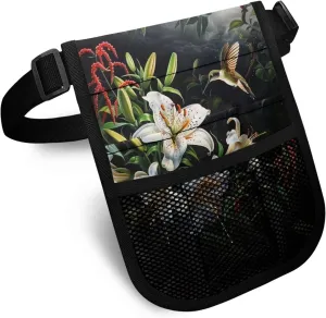 White Floral Nurse Accessories for Work Portable Nurse Badge Accessories Medical Bag Hummingbird Nurse Supplies Medical Fanny Pack Thigh Bag for Nursing School,University,Hospitals, Medium