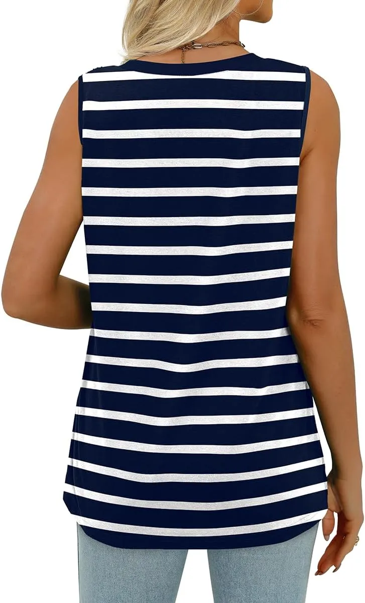 WIHOLL Summer Womens Tank Tops Loose Fit Pleated 2025 V Neck Sleeveless Tops CasualS-3XL