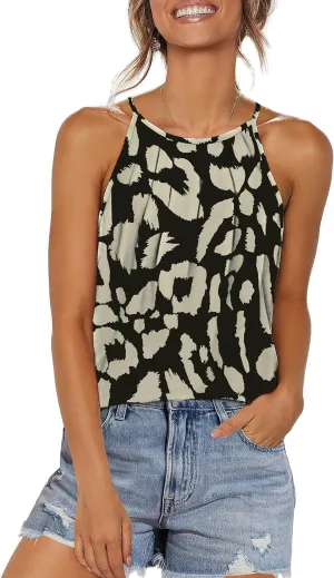 WIHOLL Womens Pleated Tank Tops Spaghetti Strap Camisole Halter Tops Curved Hem Fashion 2025