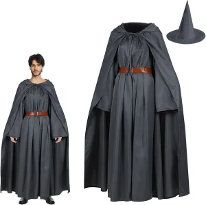 Wizard Costume Adult Witch Cosplay Outfit Robe Hooded Cloak Hat Belt Accessories Cape Prop