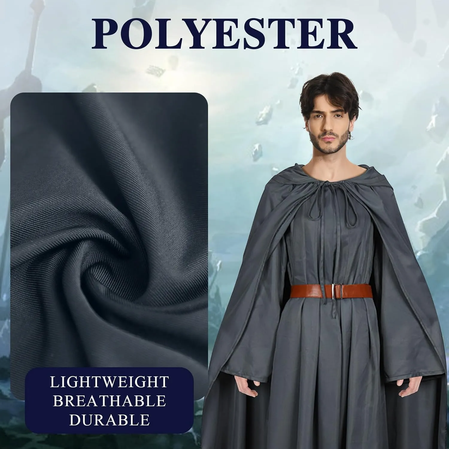 Wizard Costume Adult Witch Cosplay Outfit Robe Hooded Cloak Hat Belt Accessories Cape Prop