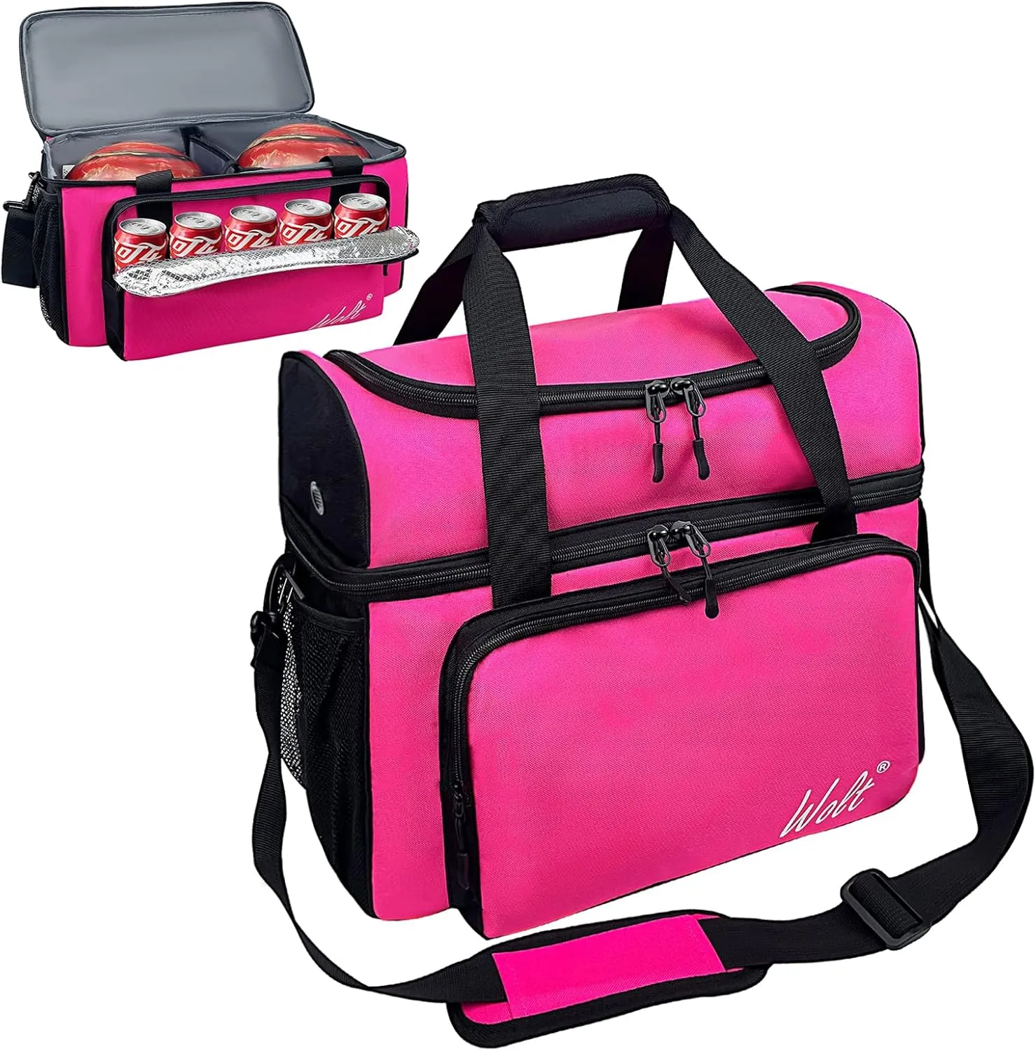 WOLT 2 Ball Bowling Bag with Padded Holder - Fits Shoes Up to Mens Size 16, Bowling Accessories