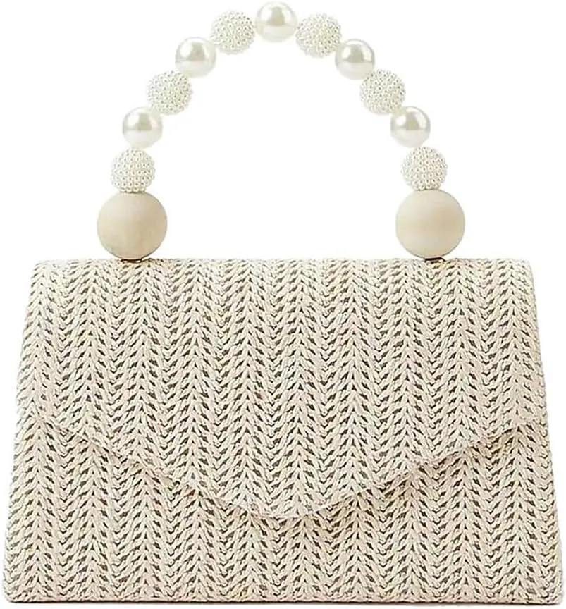 Women 2025 Exquisite Straw Bag Pearl Accessories Handbag Party Beach Evening Dress Bag Wallet