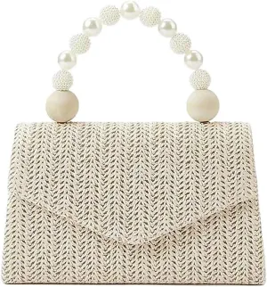 Women 2025 Exquisite Straw Bag Pearl Accessories Handbag Party Beach Evening Dress Bag Wallet