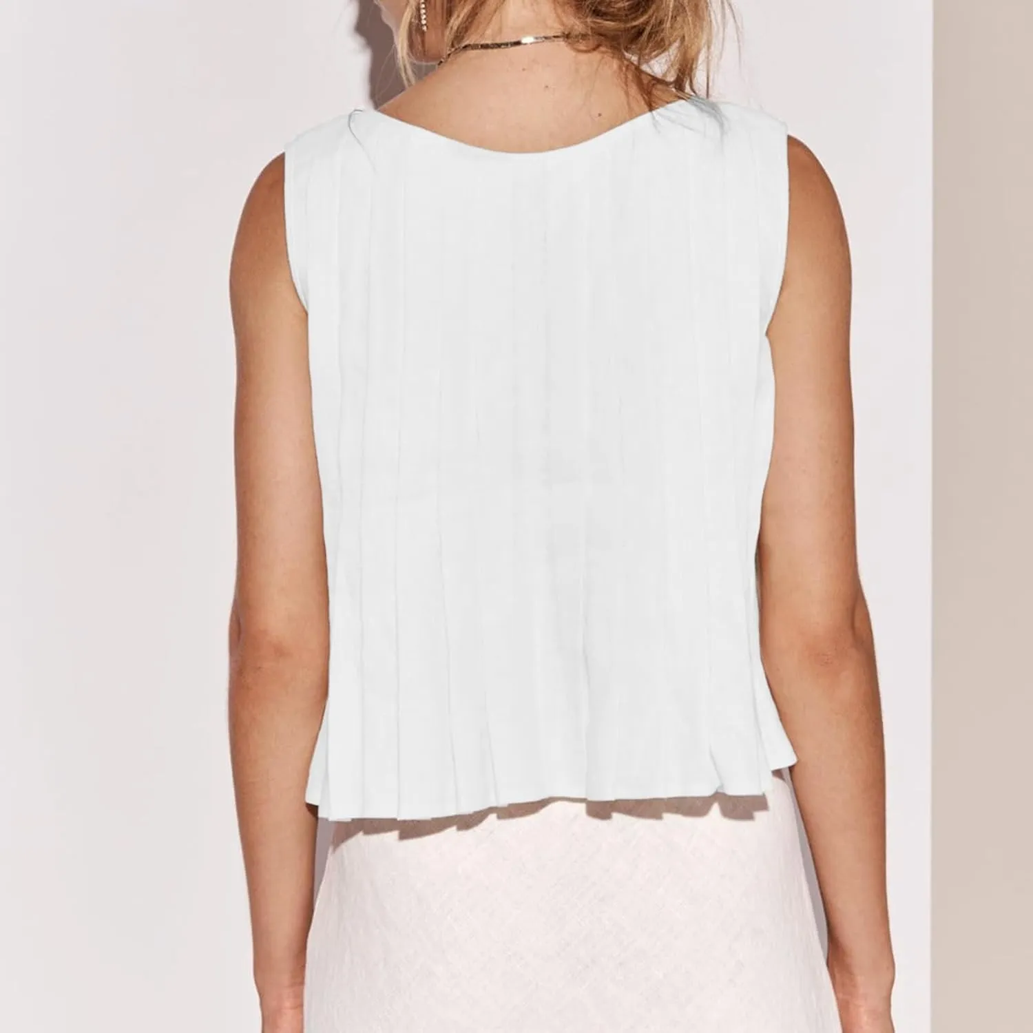 Women Bow Tie Front Vest Coquette Pleated Peplum Linen Tank Tops Y2k Cute Babydoll Tops