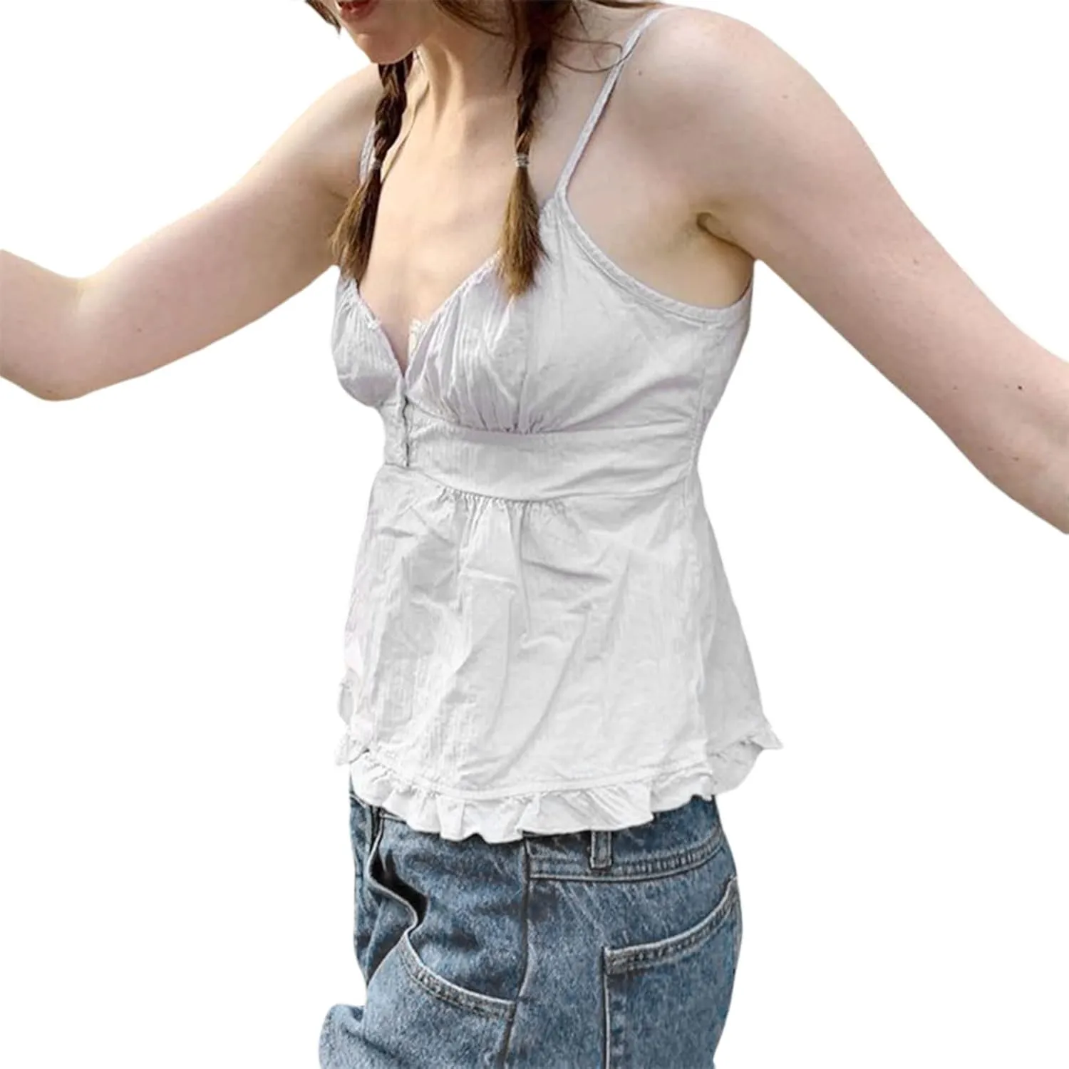Women Fairy Grunge Y2k Shirts Square Neck Lace Patchwork Tops Vintage Goth Aesthetic Tank Tops
