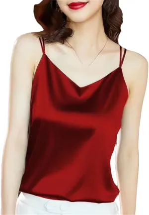 Women Fashion Satin Camisoles Solid Color Spaghetti Strap Tank Tops Female Basic Cami Sleeveless Tops