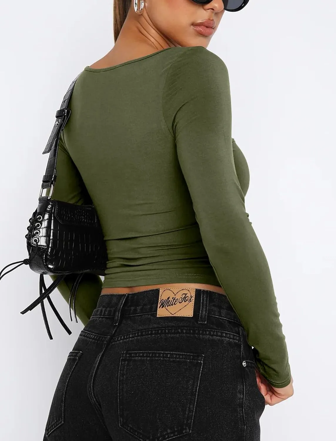 Women Sweetheart Neckline Basic Fitted Tops Long Sleeve Going Out Crop Tops Ruched T Shirts