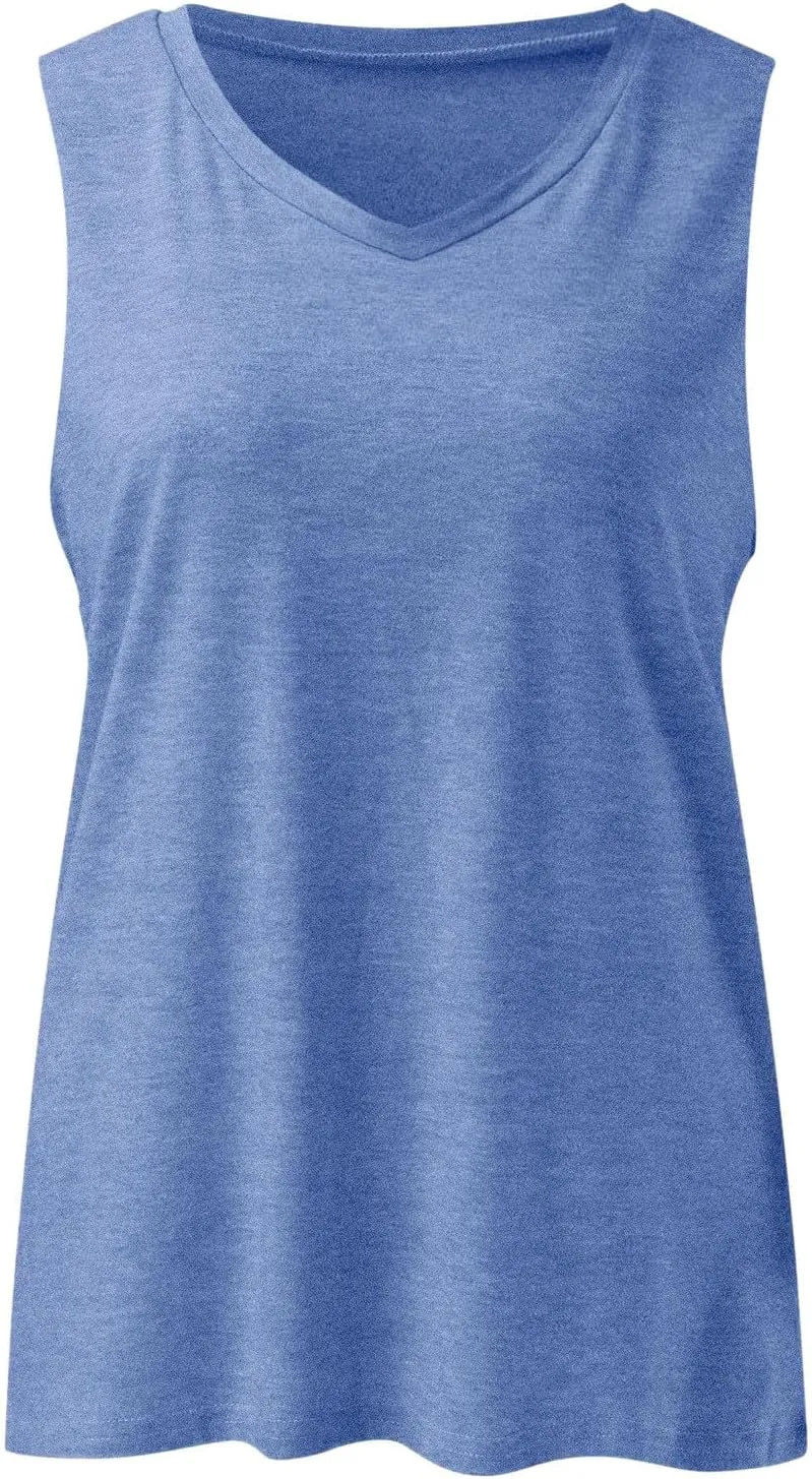 Women Tank Tops V Neck Sleeveless Stretch Cami T Shirts Loose Fit Summer Vacation 2025 Trendy Outfits