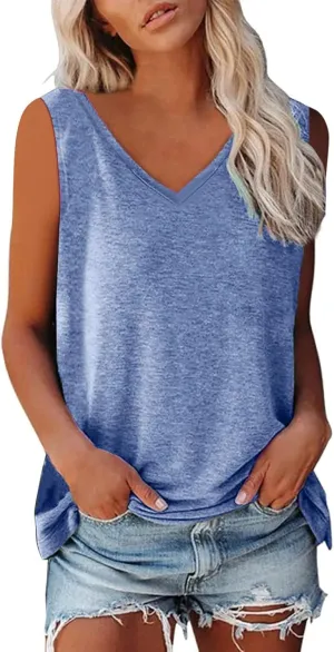 Women Tank Tops V Neck Sleeveless Stretch Cami T Shirts Loose Fit Summer Vacation 2025 Trendy Outfits