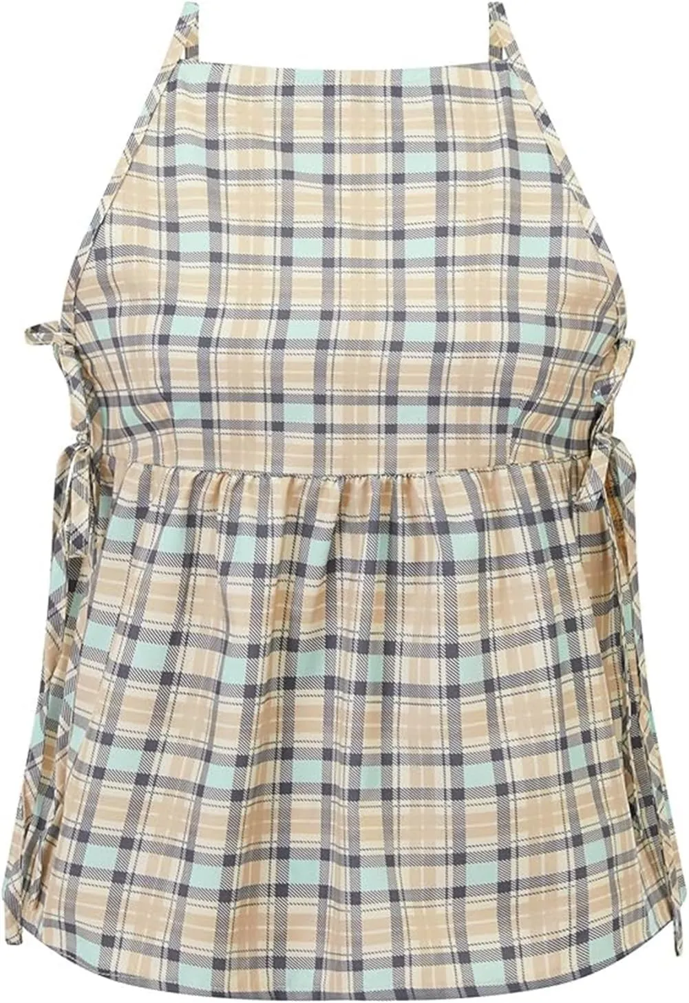 Women Tie Side Tank Top Sleeveless Split Peplum Coquette Shirt Plaid Trendy Going Out Summer Tops Y2k Streetwear