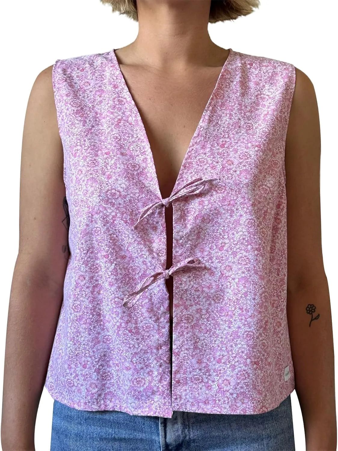 Women Y2K Tie Front Tank Tops Plaid Print Sleeveless V Neck Bow Tie Vest Tops Open Front Lace Up Tank Tops Streetwear