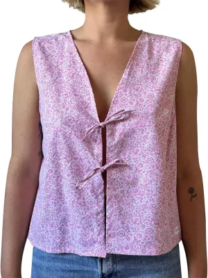 Women Y2K Tie Front Tank Tops Plaid Print Sleeveless V Neck Bow Tie Vest Tops Open Front Lace Up Tank Tops Streetwear