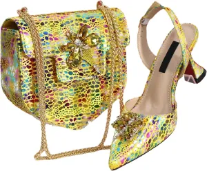 Womens African Lace Rhinestone Wedding Shoes Set Italian Bridal Pumps and Mini Evening Bag Party Accessories