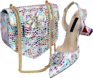 Womens African Lace Rhinestone Wedding Shoes Set Italian Bridal Pumps and Mini Evening Bag Party Accessories