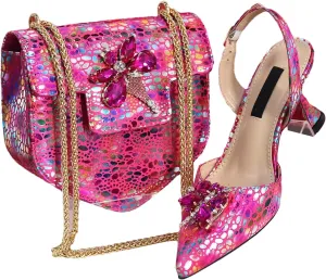 Womens African Lace Rhinestone Wedding Shoes Set Italian Bridal Pumps and Mini Evening Bag Party Accessories