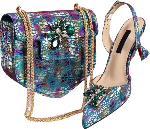Womens African Lace Rhinestone Wedding Shoes Set Italian Bridal Pumps and Mini Evening Bag Party Accessories