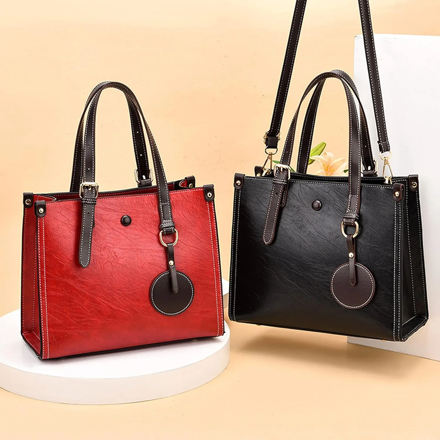 Women's Bags Retro Square Handbags Large-Capacity Women's Messenger Bags Women Pu Leather Shoulder Bags, Brown
