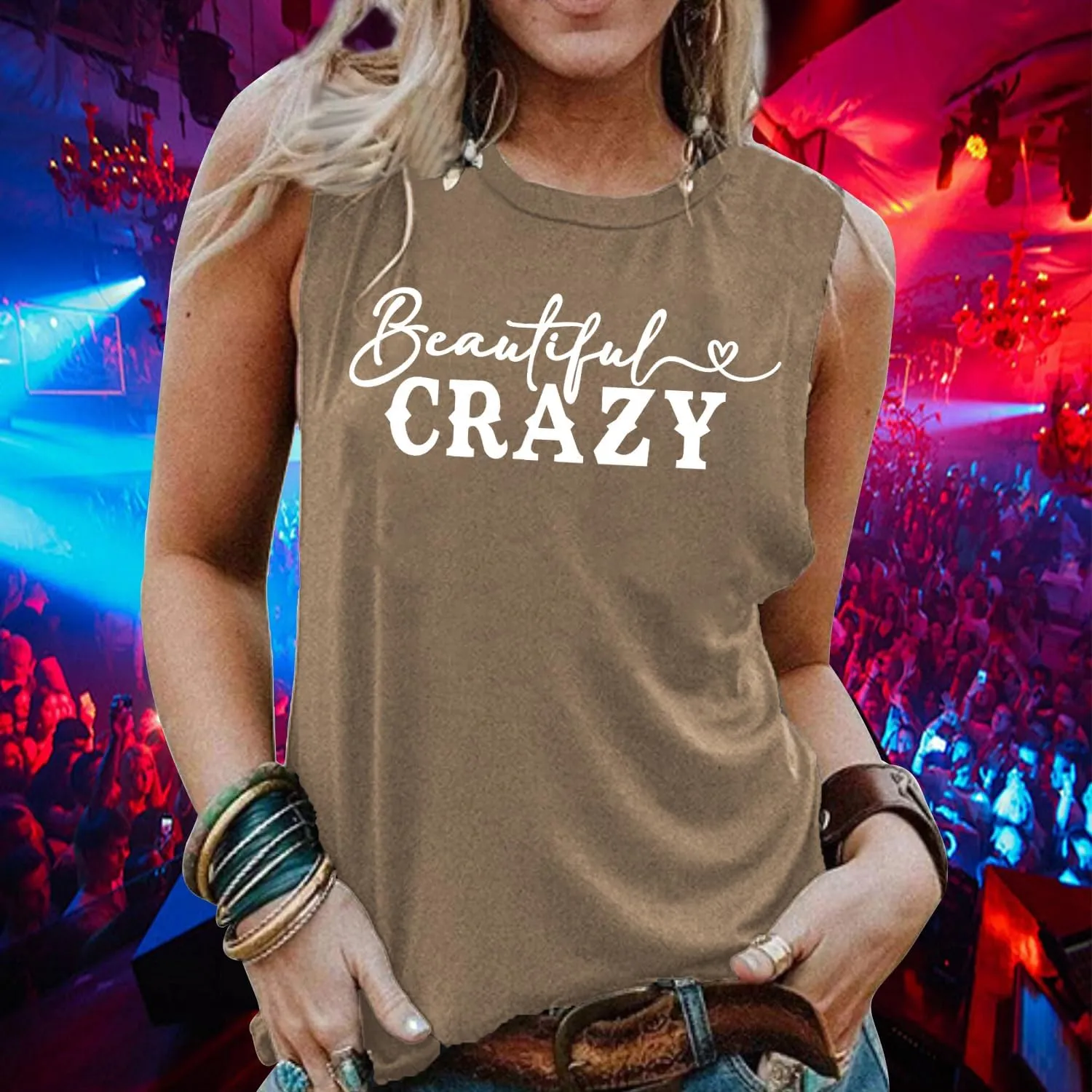 Womens Country Music Tank Tops Beautiful Crazy Shirts Girls Country Life Sleeveless Tops