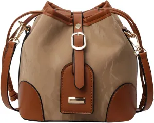 Women's Drawstring Splicing Crossbody Bags and Handbags,Female Clutch Purses Large Capacity Bucket Bags Satchel Bags Brown01