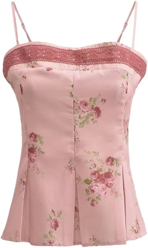 Women's French Lace Splicing Camisole Slim Fit Ruffled Bottoming Tank Tops