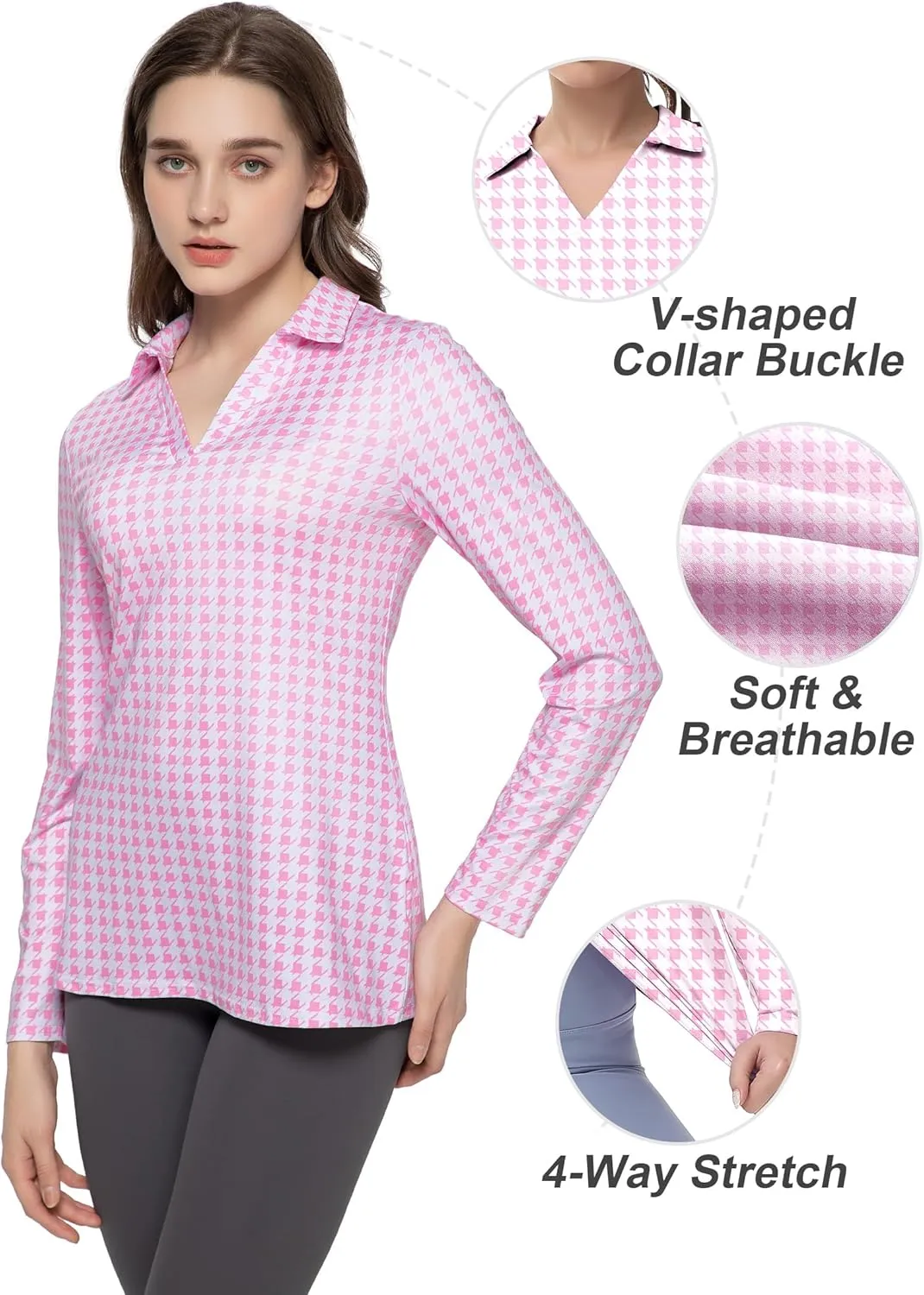 Women's Golf Polo Shirts Long Sleeve Workout Tops V Neck UPF 50  Sun Protection Quick Dry Lightweight Active Shirts