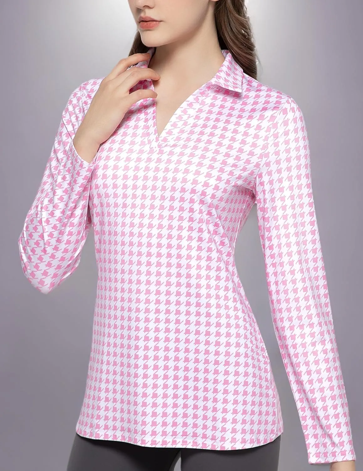 Women's Golf Polo Shirts Long Sleeve Workout Tops V Neck UPF 50  Sun Protection Quick Dry Lightweight Active Shirts
