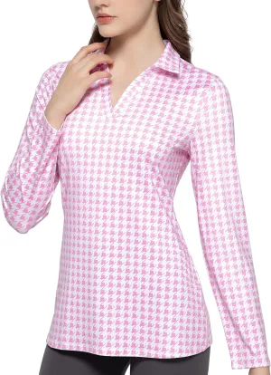 Women's Golf Polo Shirts Long Sleeve Workout Tops V Neck UPF 50  Sun Protection Quick Dry Lightweight Active Shirts